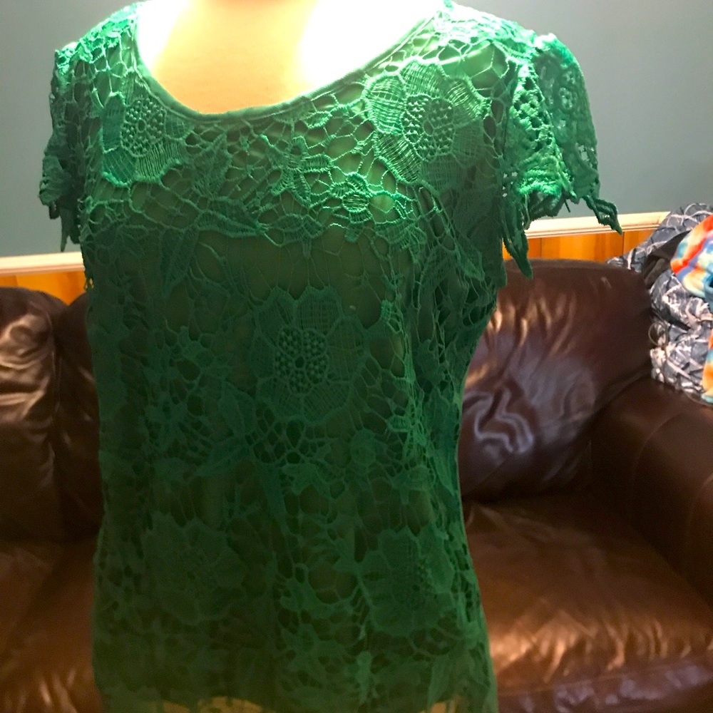 Simply irresistible green lace short sleeve top